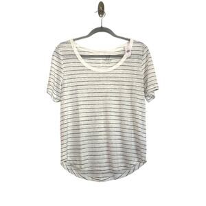 Gap Womens Linen Blend White Black Striped Short Sleeve Scoop Tee Size Small NWT